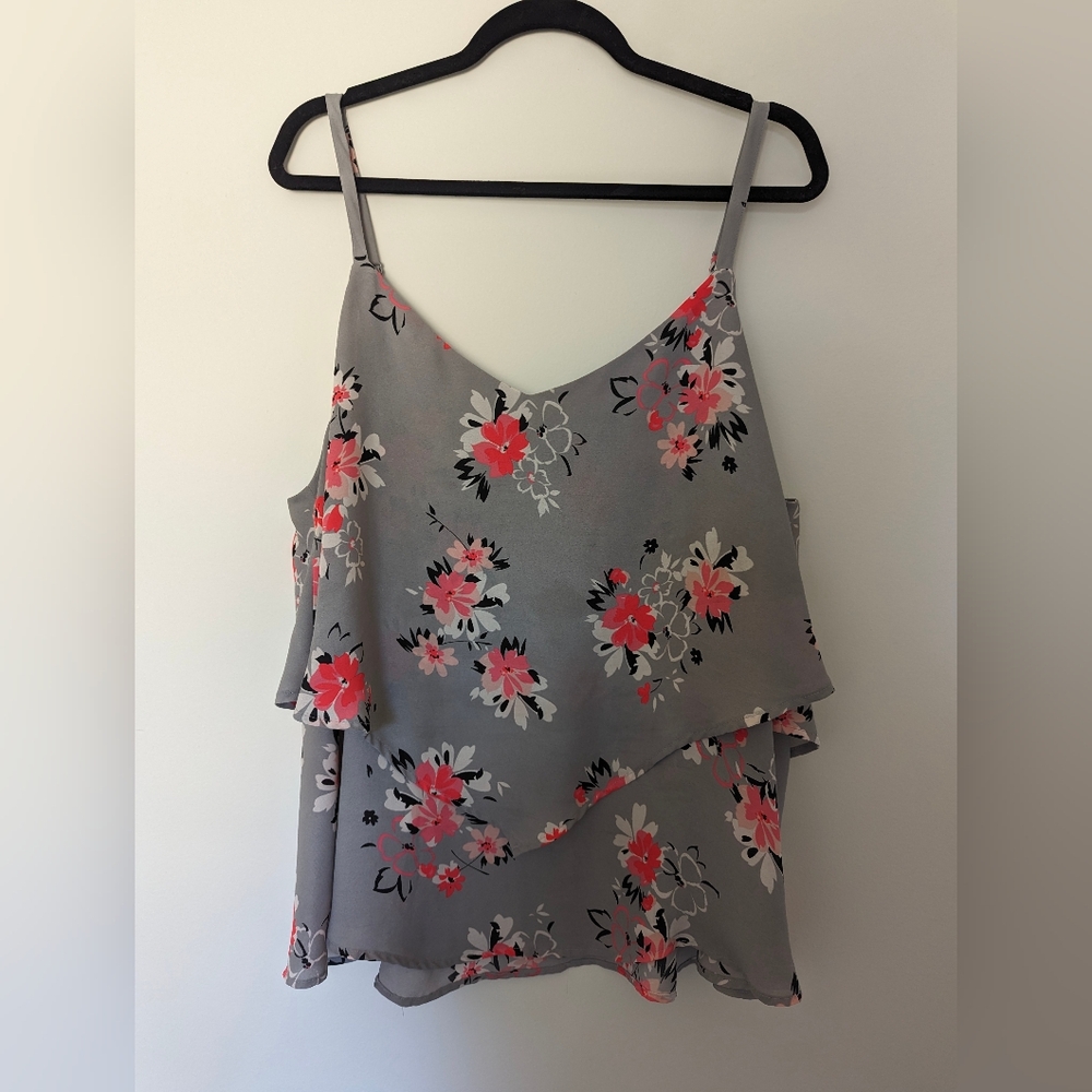 Torrid Gray Floral Layered Tank Top
